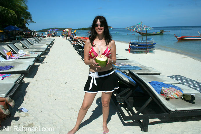 Drinking from a coconut