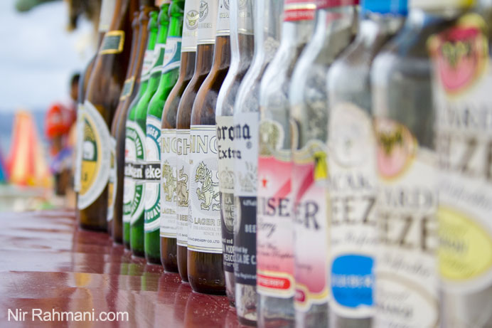 Thailand local beear bottles on the beach